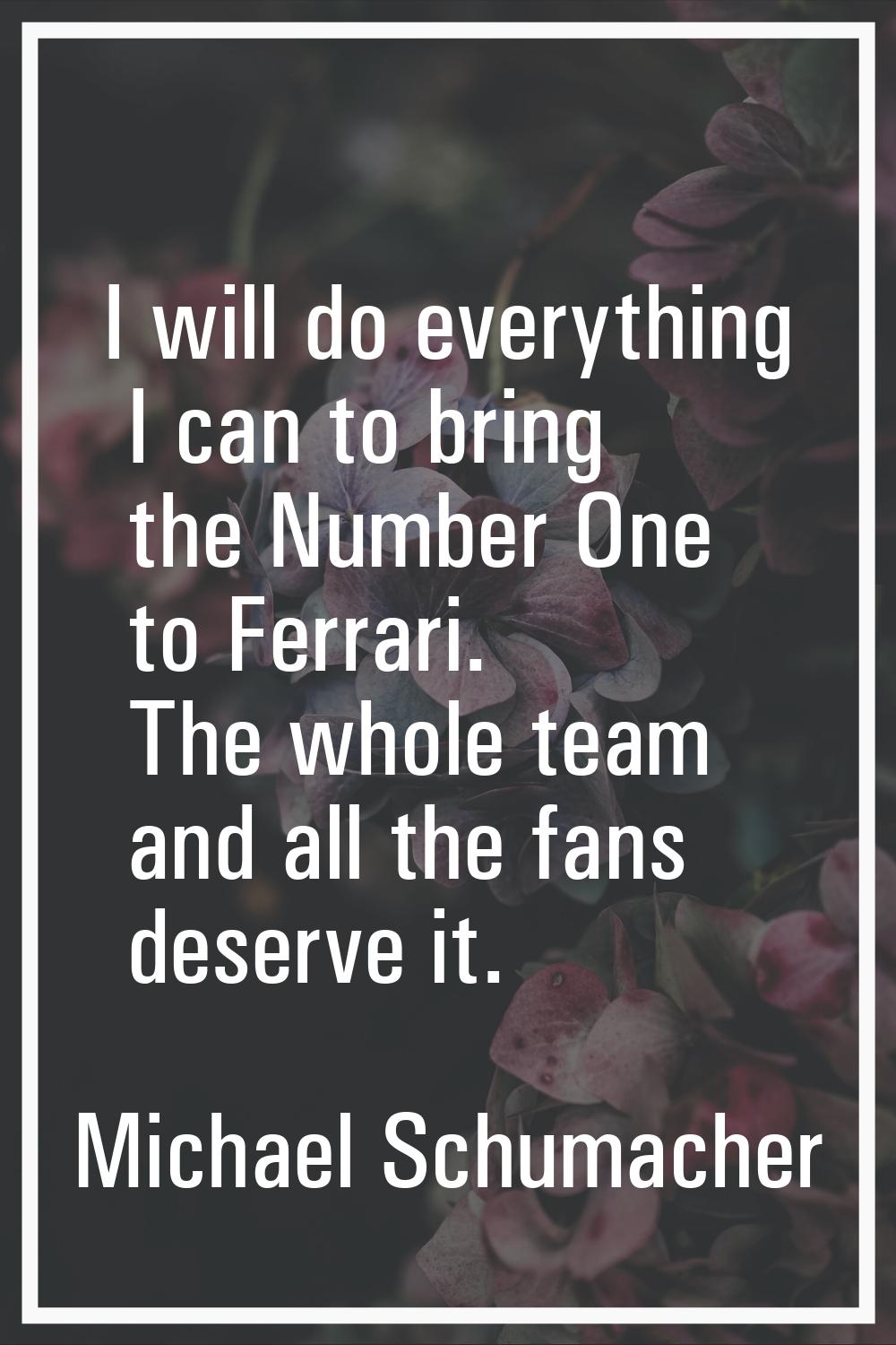 I will do everything I can to bring the Number One to Ferrari. The whole team and all the fans dese