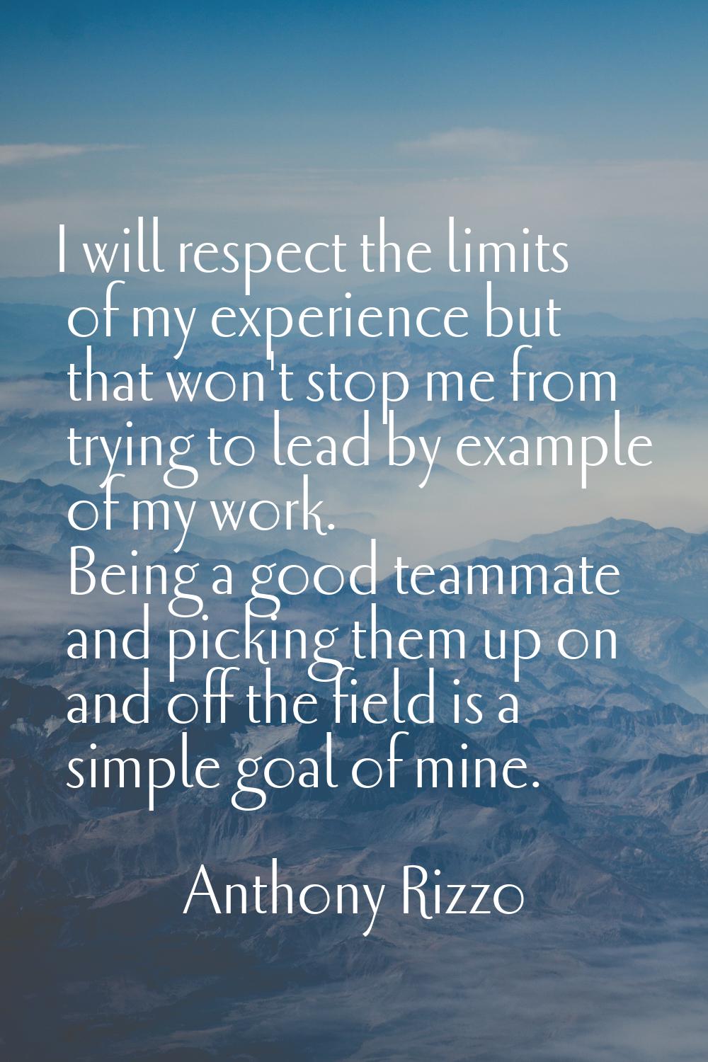 I will respect the limits of my experience but that won't stop me from trying to lead by example of