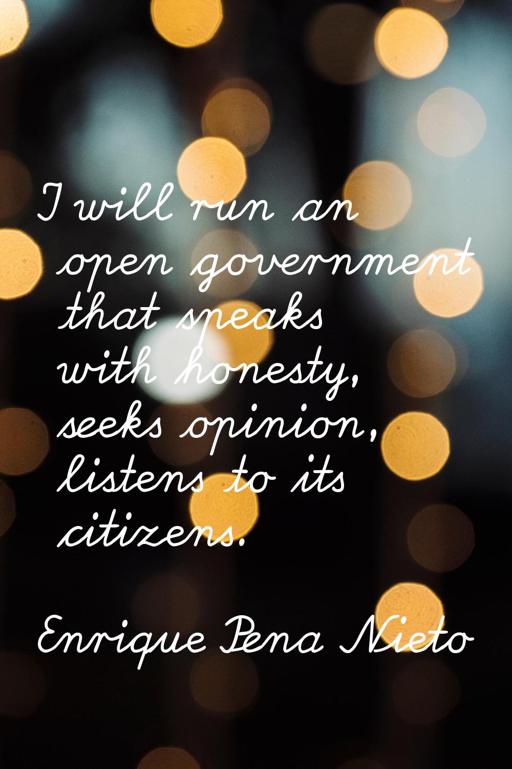 I will run an open government that speaks with honesty, seeks opinion, listens to its citizens.