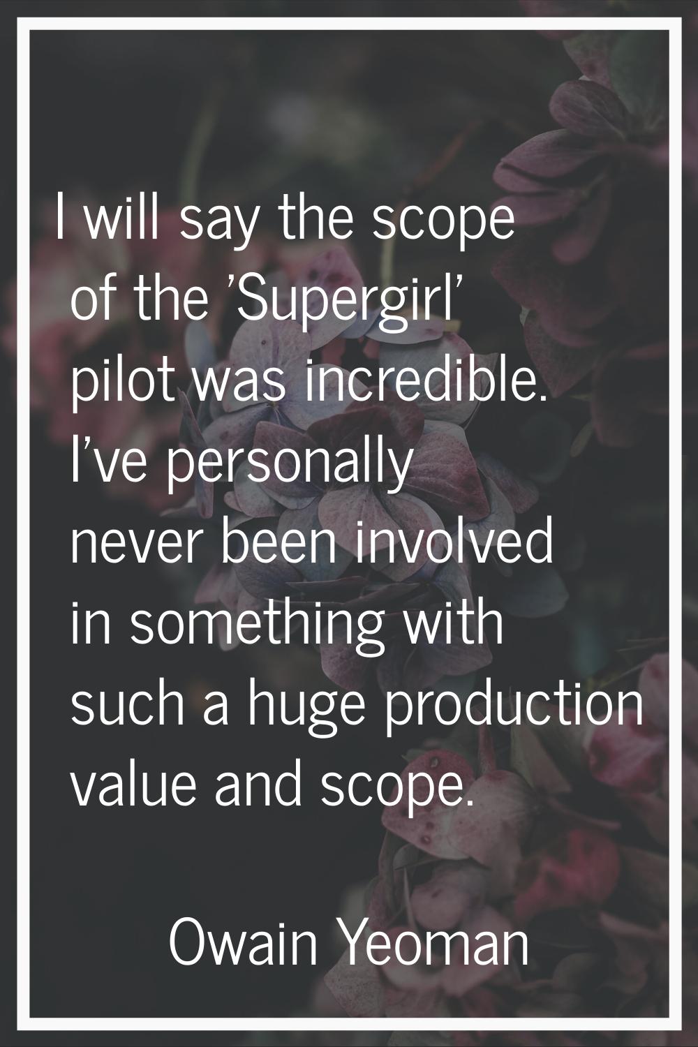 I will say the scope of the 'Supergirl' pilot was incredible. I've personally never been involved i