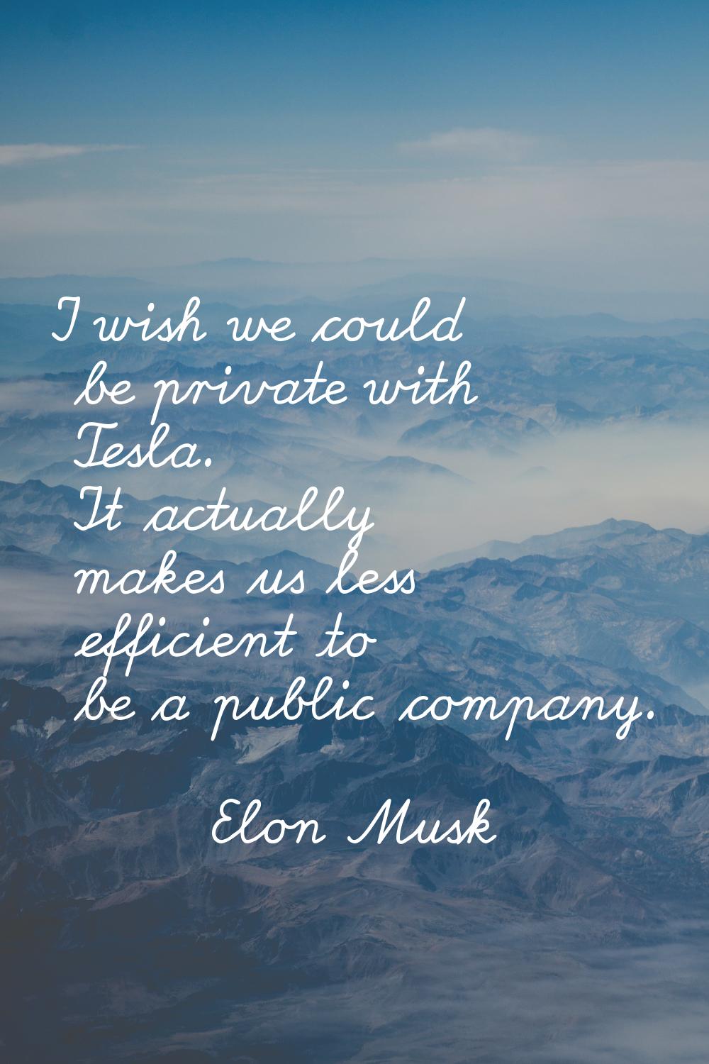 I wish we could be private with Tesla. It actually makes us less efficient to be a public company.