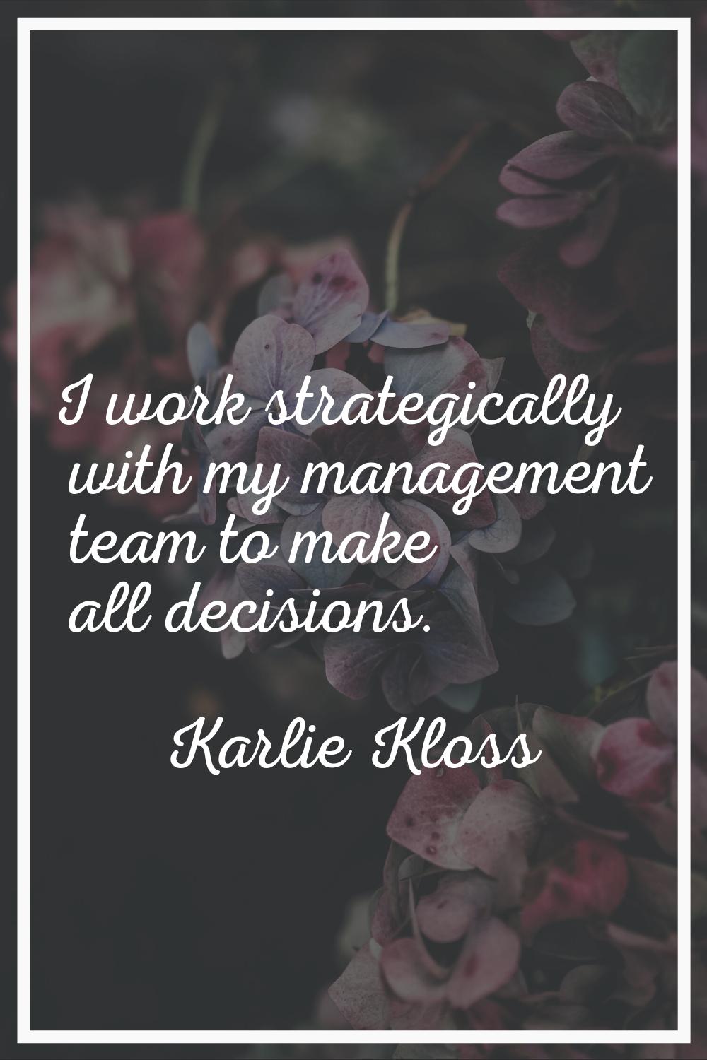 I work strategically with my management team to make all decisions.