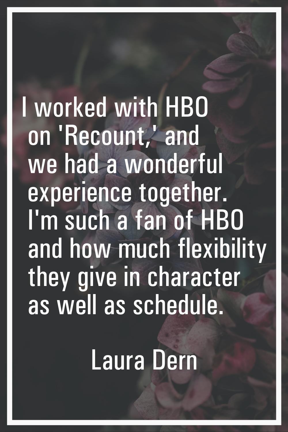 I worked with HBO on 'Recount,' and we had a wonderful experience together. I'm such a fan of HBO a