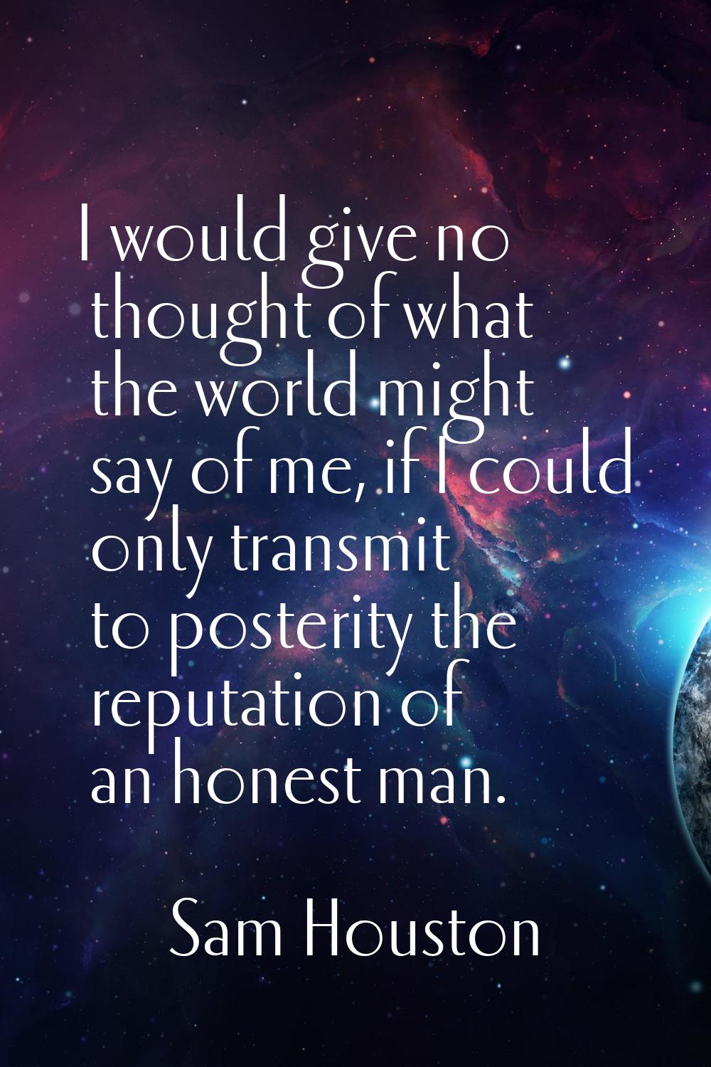 I would give no thought of what the world might say of me, if I could only transmit to posterity th