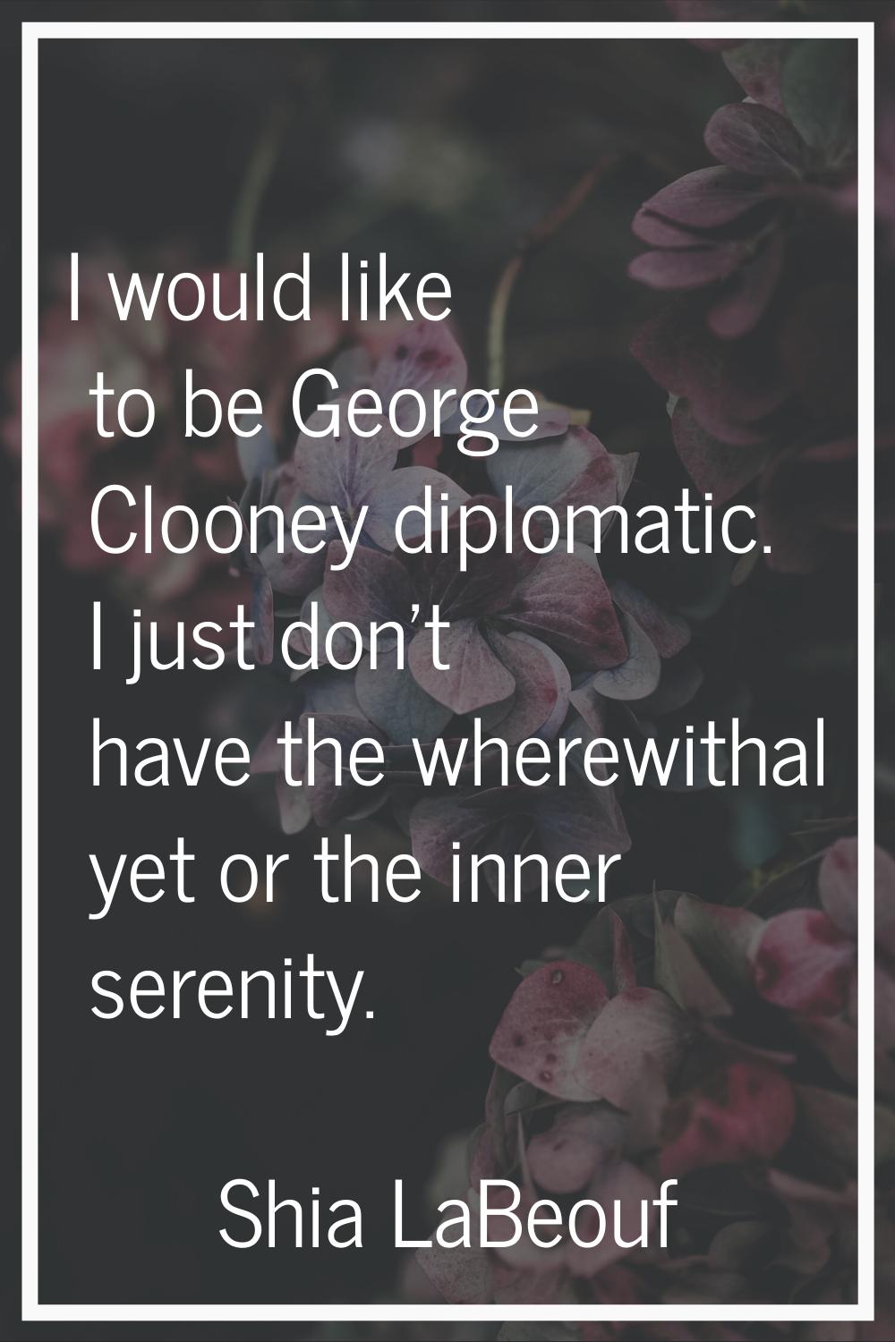 I would like to be George Clooney diplomatic. I just don't have the wherewithal yet or the inner se
