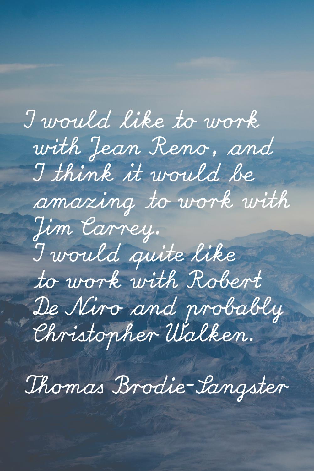 I would like to work with Jean Reno, and I think it would be amazing to work with Jim Carrey. I wou