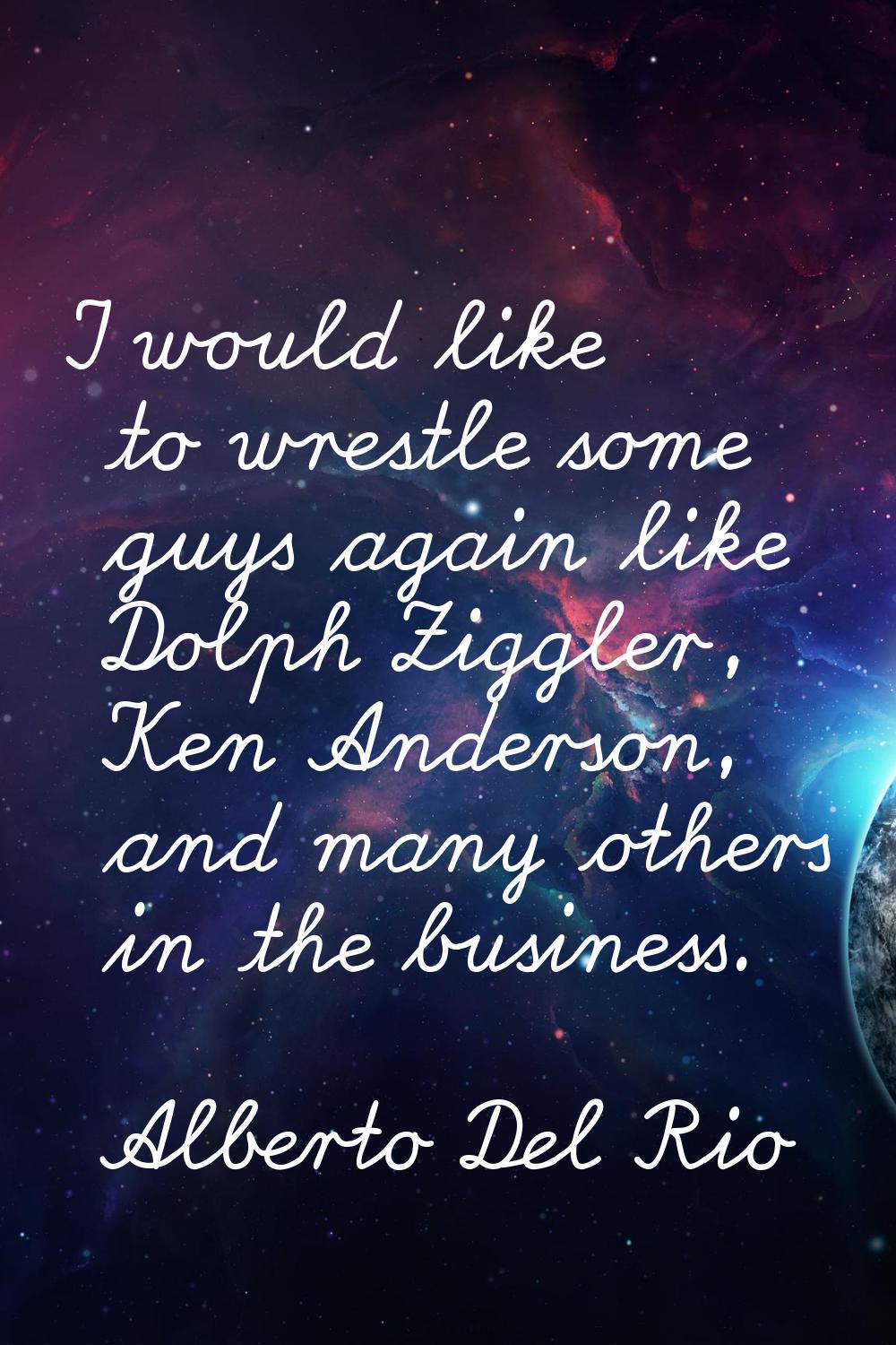 I would like to wrestle some guys again like Dolph Ziggler, Ken Anderson, and many others in the bu
