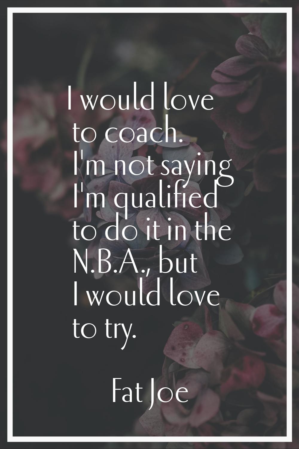 I would love to coach. I'm not saying I'm qualified to do it in the N.B.A., but I would love to try