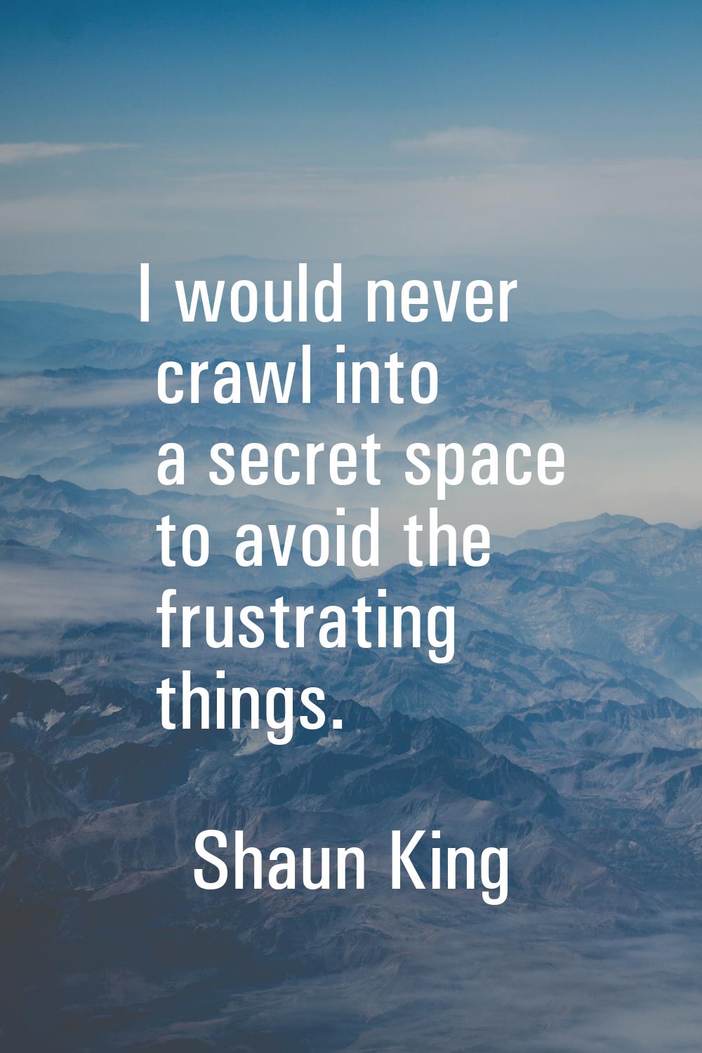 I would never crawl into a secret space to avoid the frustrating things.