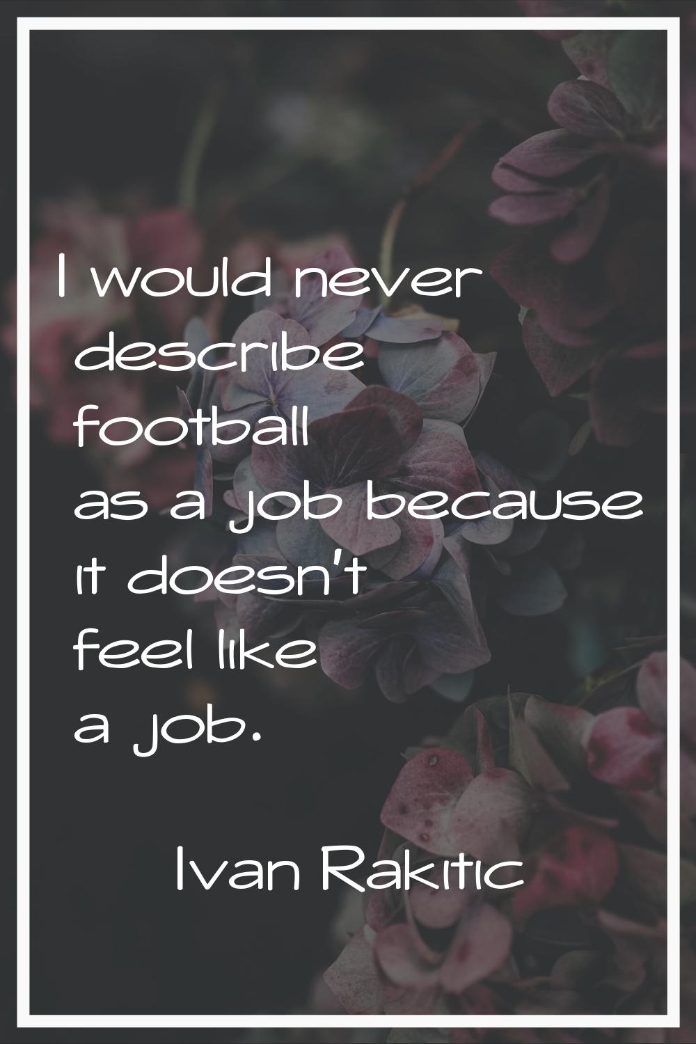 I would never describe football as a job because it doesn't feel like a job.