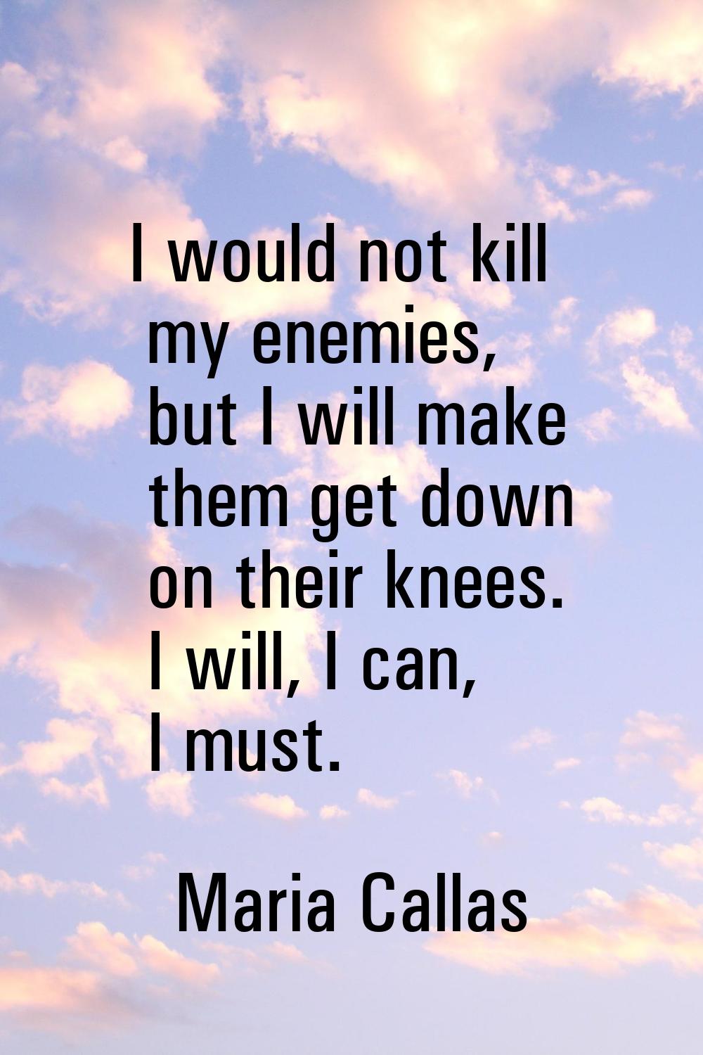 I would not kill my enemies, but I will make them get down on their knees. I will, I can, I must.