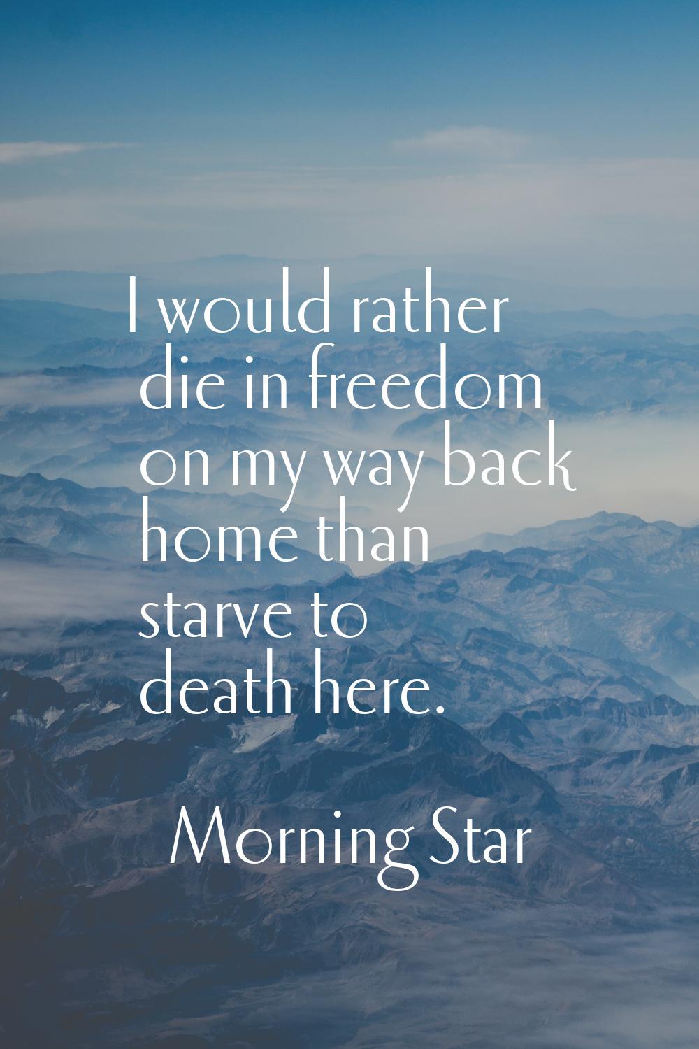 I would rather die in freedom on my way back home than starve to death here.
