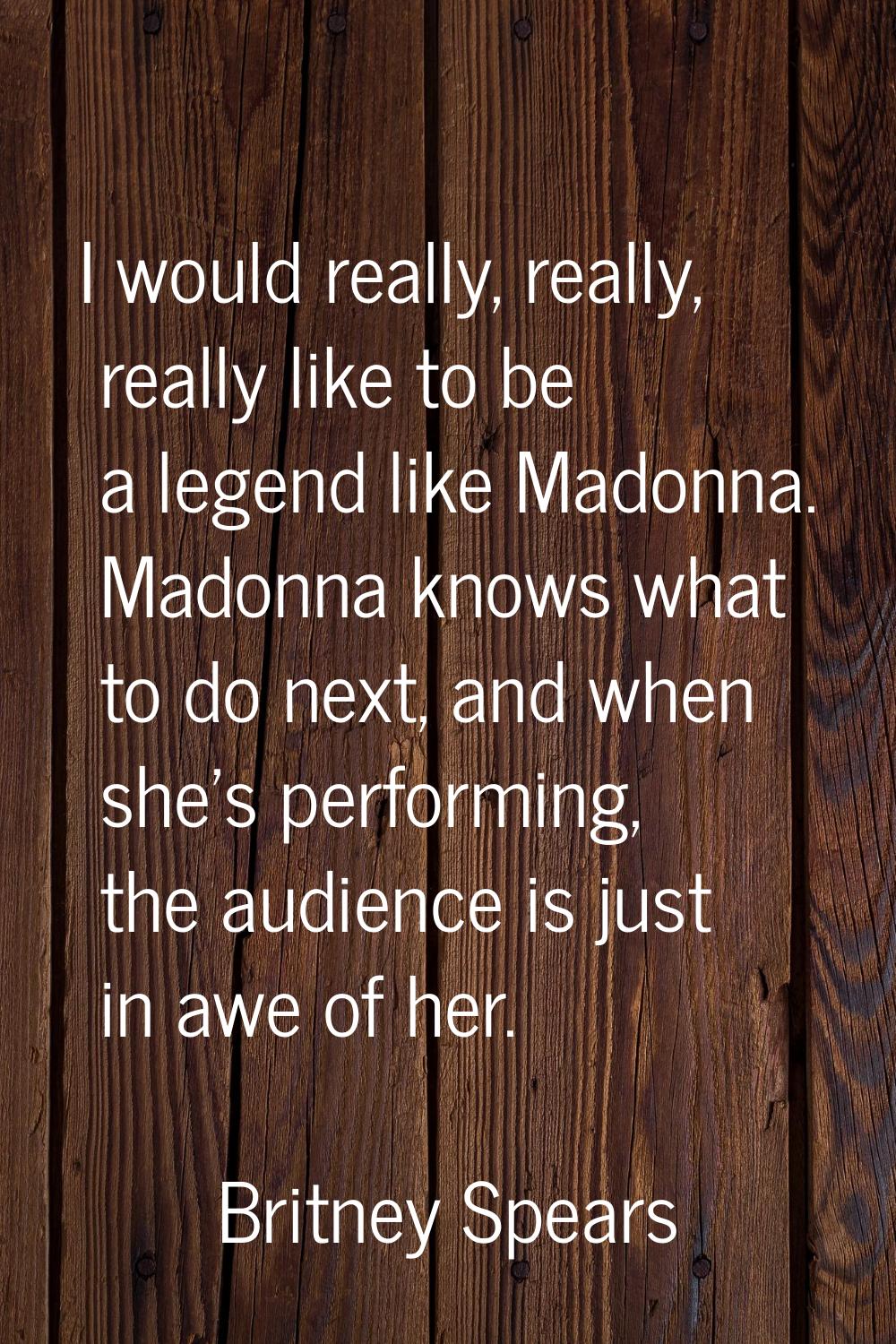 I would really, really, really like to be a legend like Madonna. Madonna knows what to do next, and