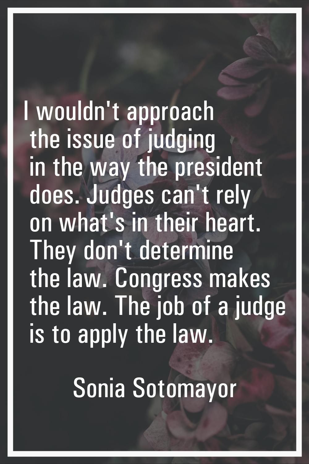 I wouldn't approach the issue of judging in the way the president does. Judges can't rely on what's