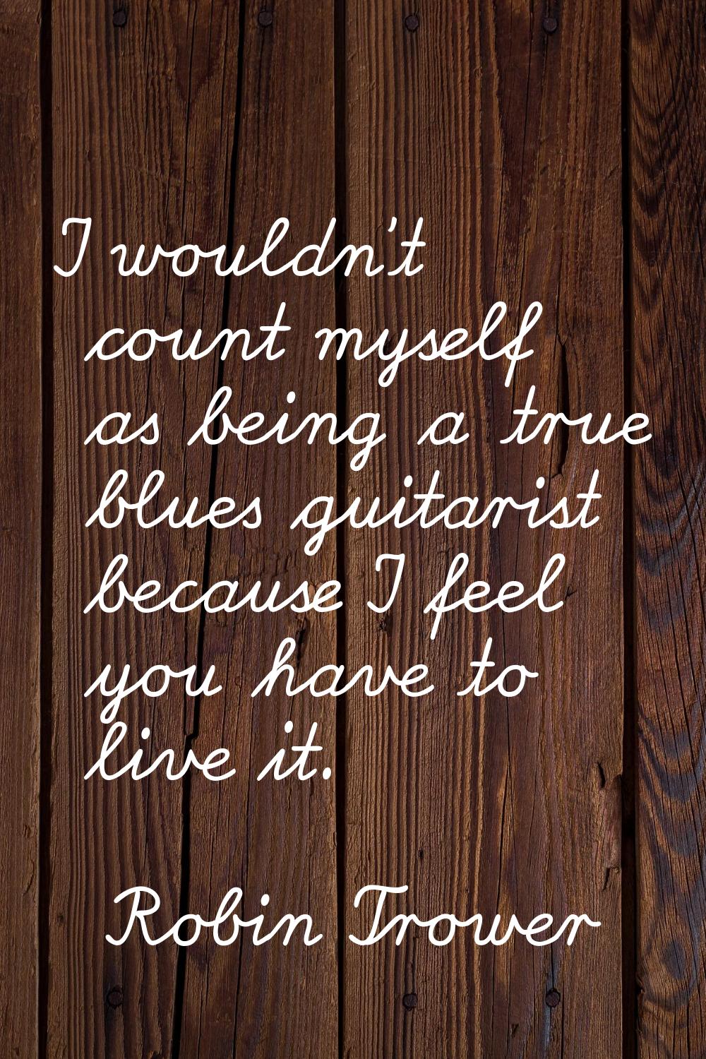 I wouldn't count myself as being a true blues guitarist because I feel you have to live it.