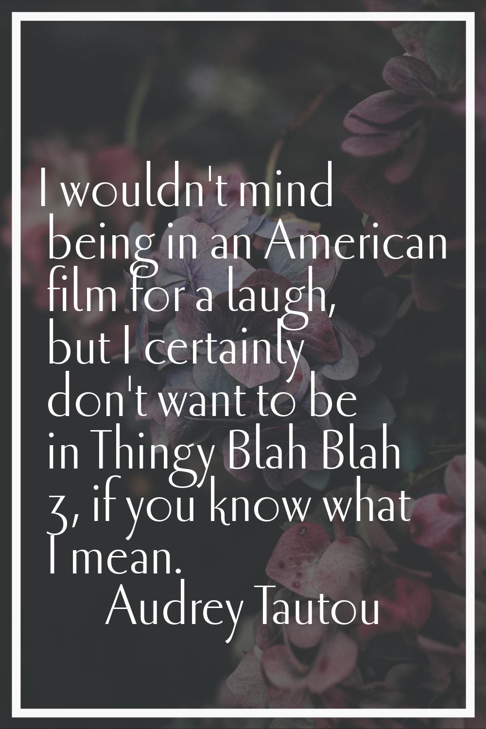 I wouldn't mind being in an American film for a laugh, but I certainly don't want to be in Thingy B