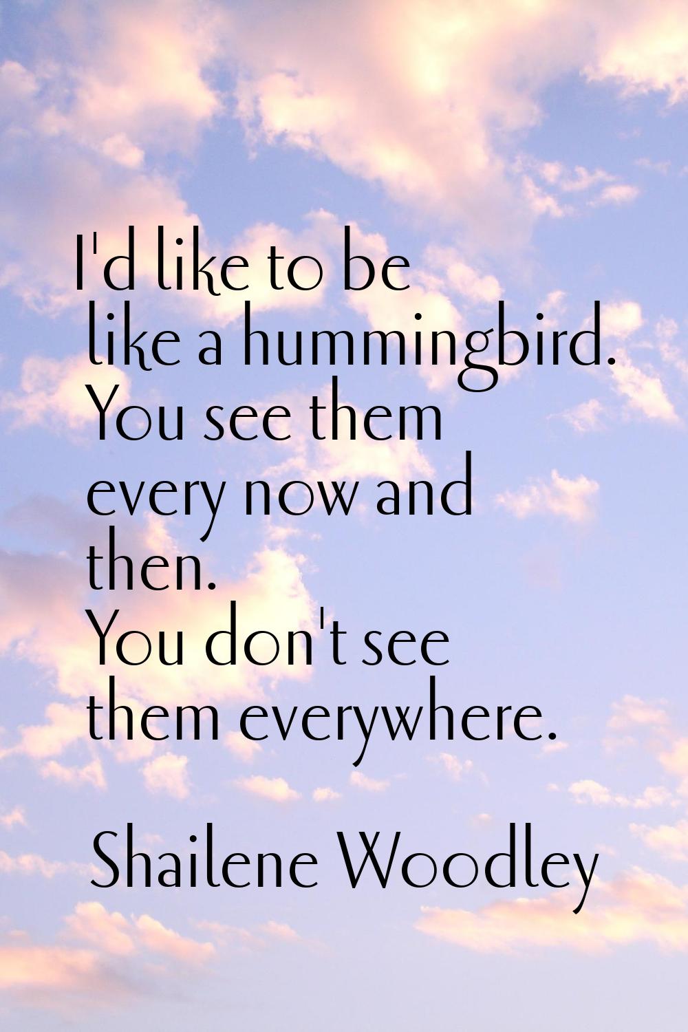 I'd like to be like a hummingbird. You see them every now and then. You don't see them everywhere.
