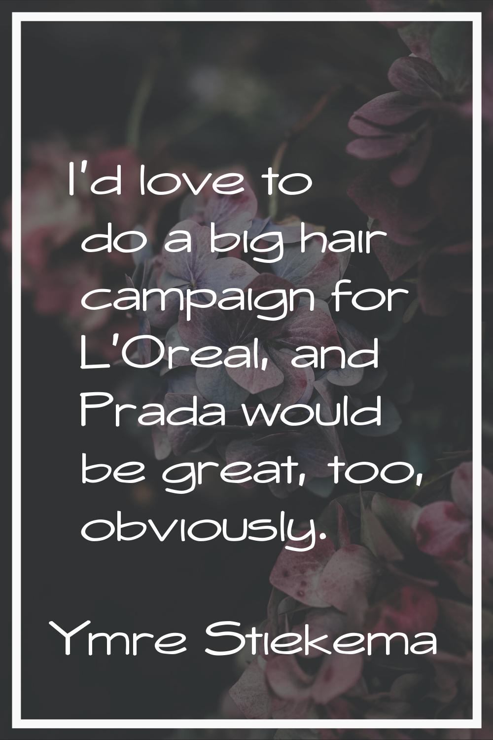 I'd love to do a big hair campaign for L'Oreal, and Prada would be great, too, obviously.