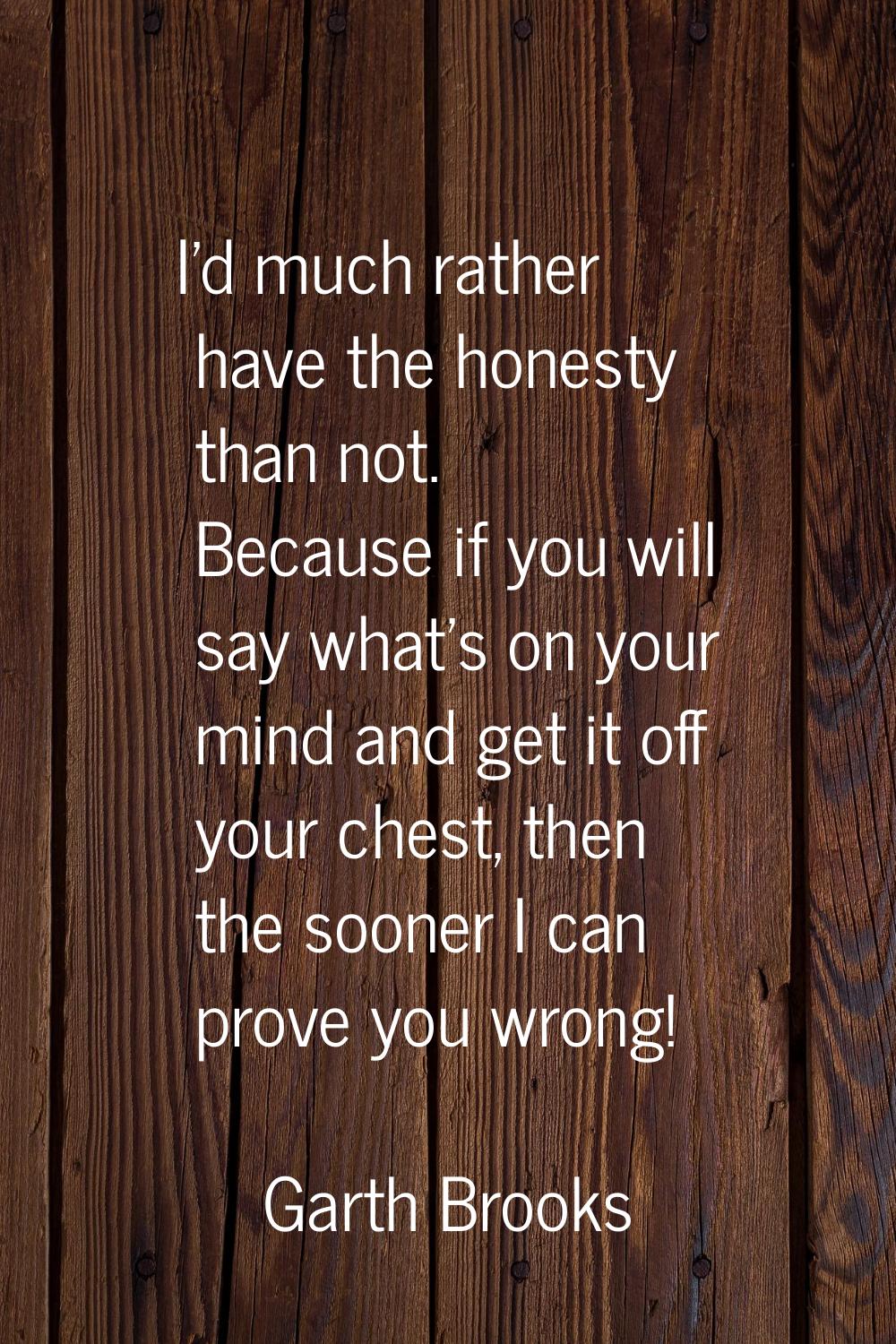 I'd much rather have the honesty than not. Because if you will say what's on your mind and get it o