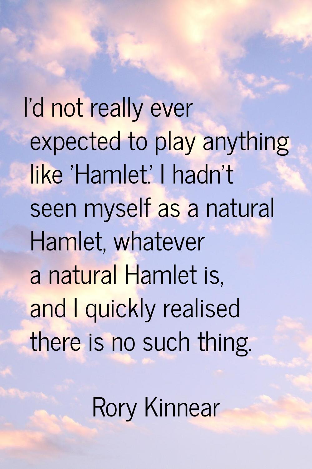 I'd not really ever expected to play anything like 'Hamlet.' I hadn't seen myself as a natural Haml