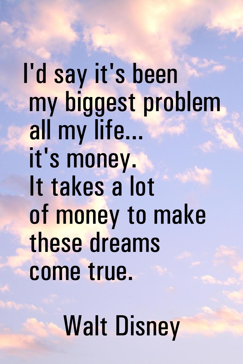 I'd say it's been my biggest problem all my life... it's money. It takes a lot of money to make the