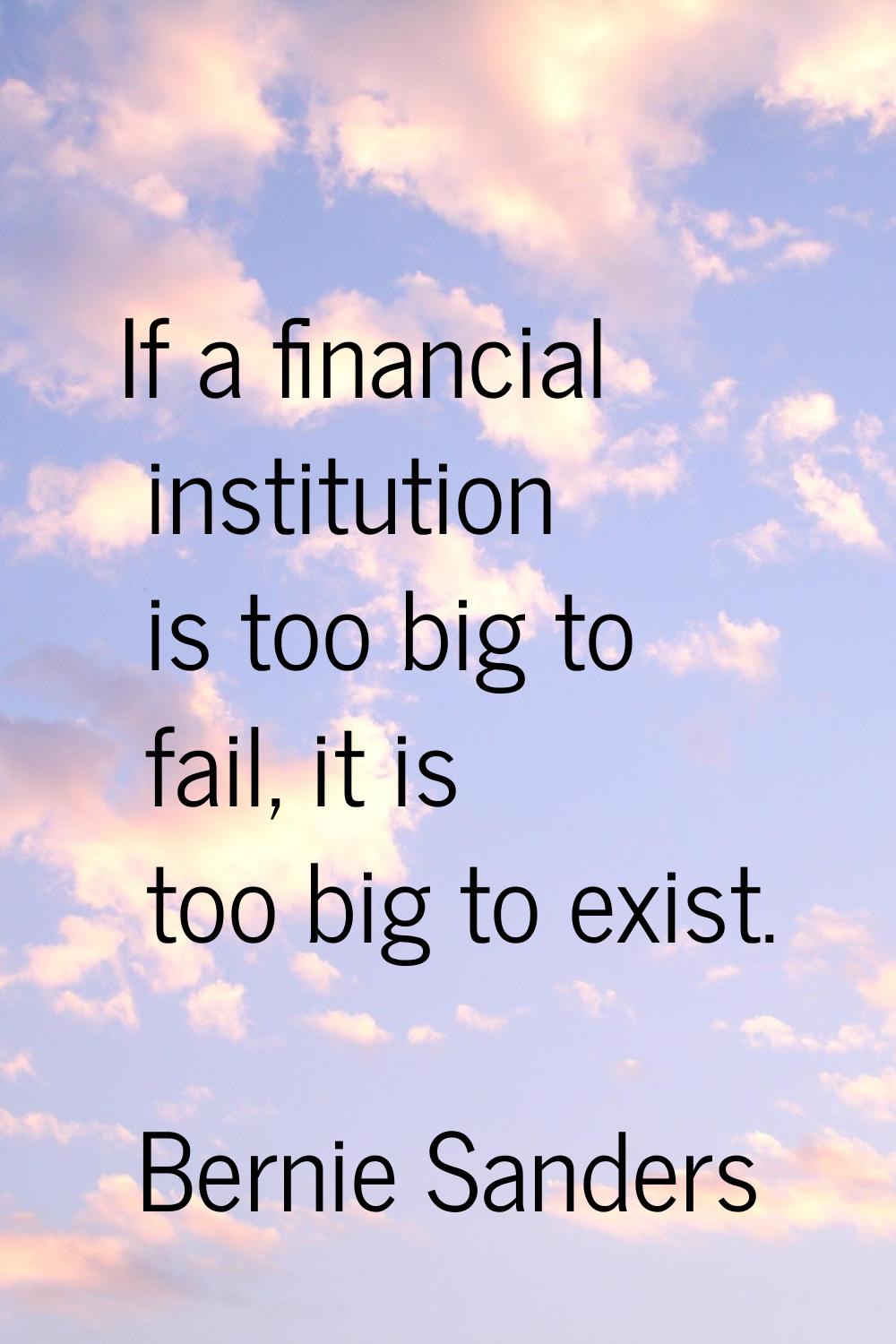 If a financial institution is too big to fail, it is too big to exist.