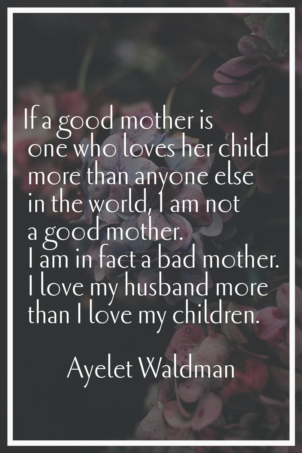 If a good mother is one who loves her child more than anyone else in the world, I am not a good mot