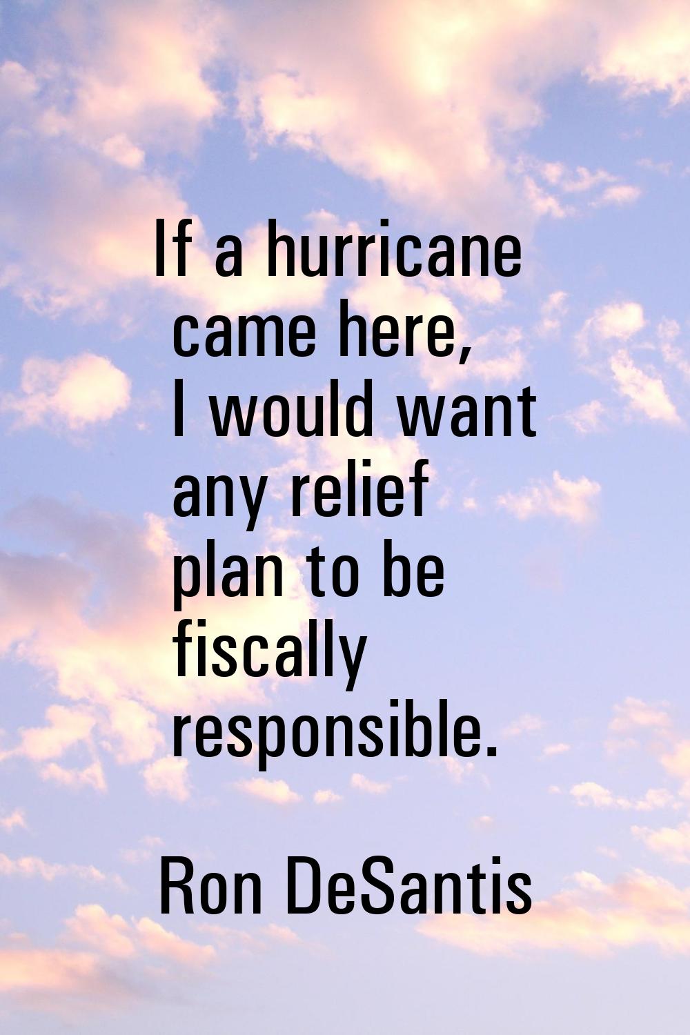 If a hurricane came here, I would want any relief plan to be fiscally responsible.