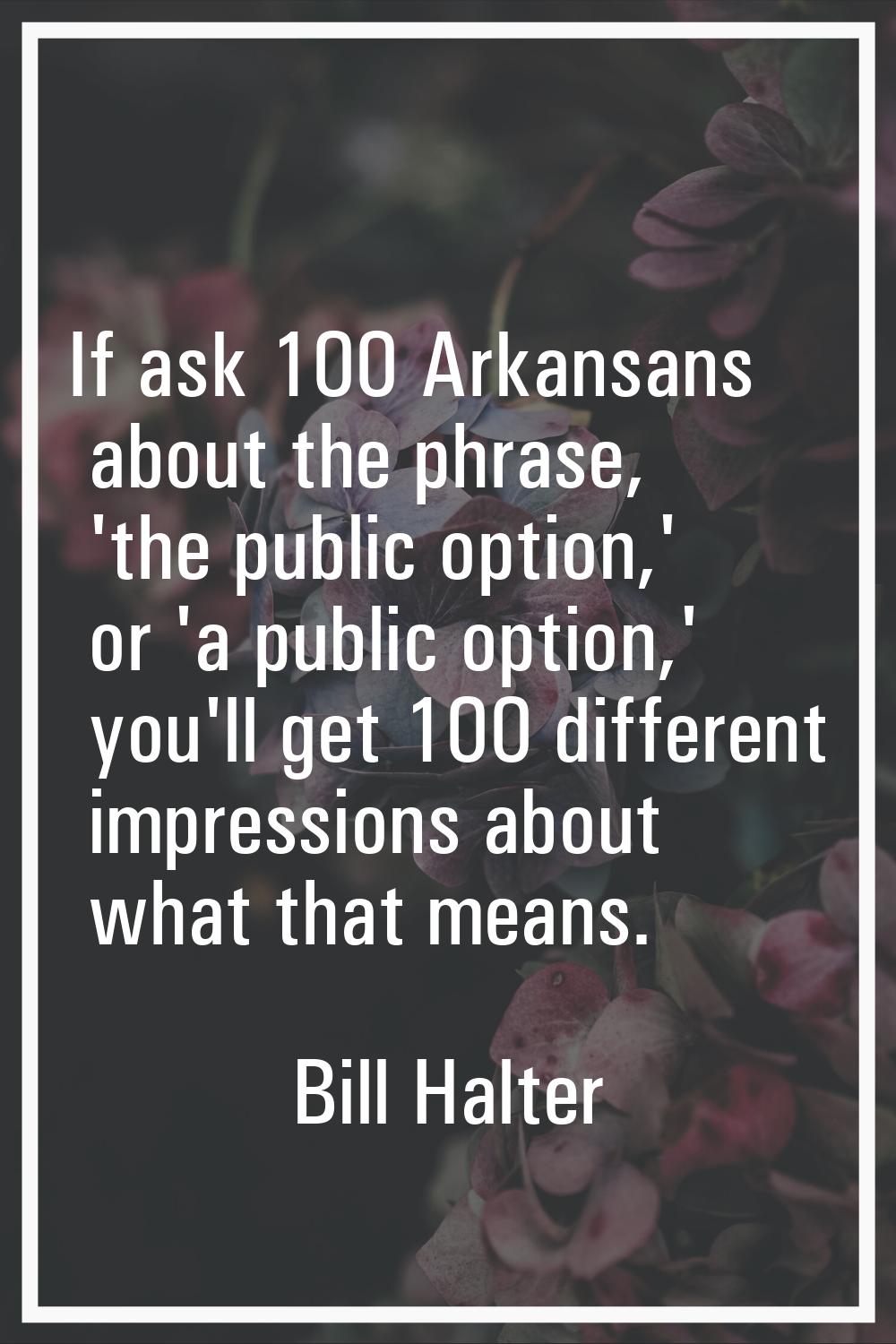 If ask 100 Arkansans about the phrase, 'the public option,' or 'a public option,' you'll get 100 di