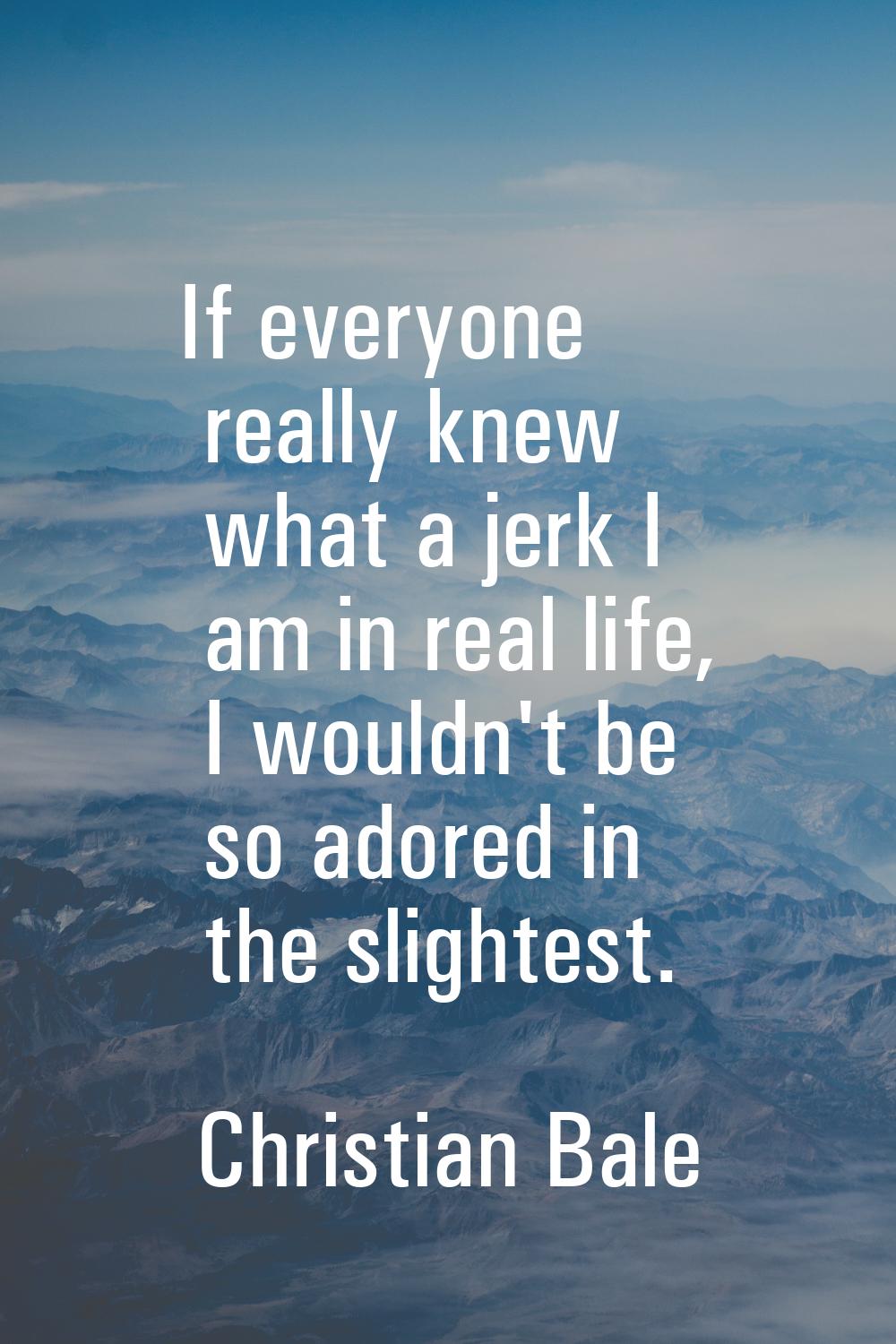 If everyone really knew what a jerk I am in real life, I wouldn't be so adored in the slightest.