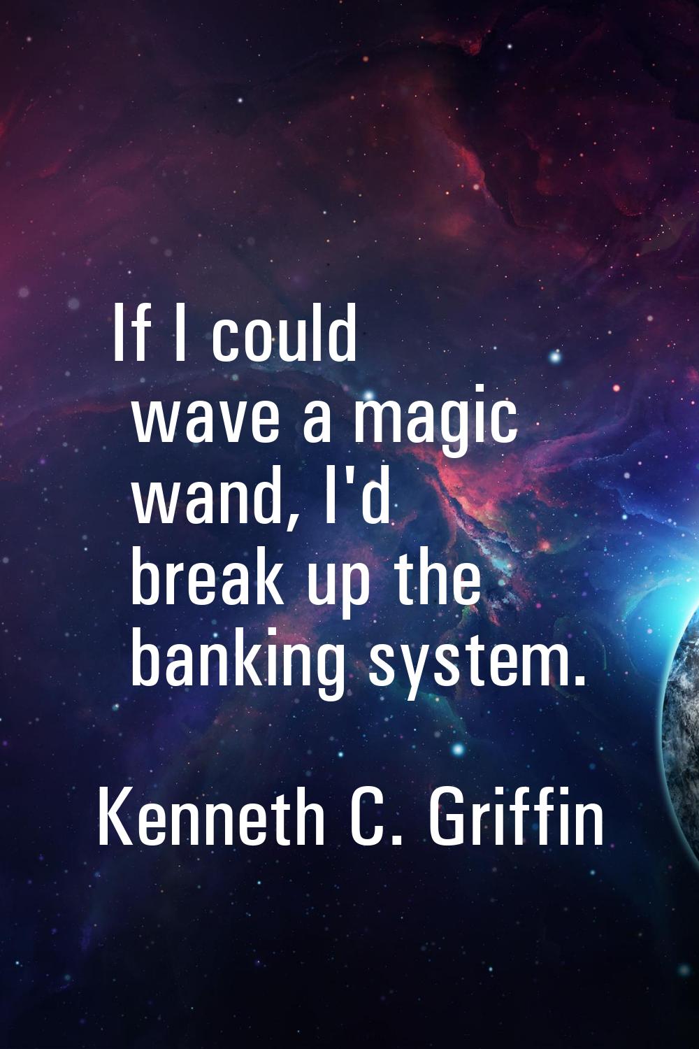 If I could wave a magic wand, I'd break up the banking system.