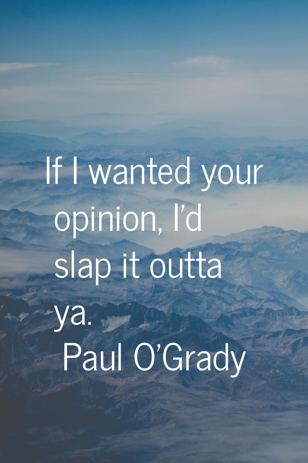 If I wanted your opinion, I'd slap it outta ya.