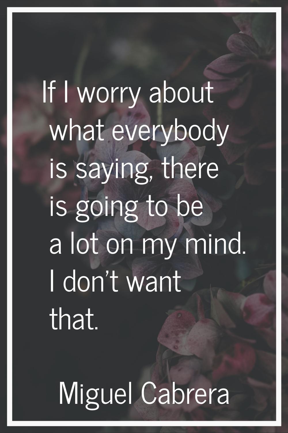 If I worry about what everybody is saying, there is going to be a lot on my mind. I don't want that