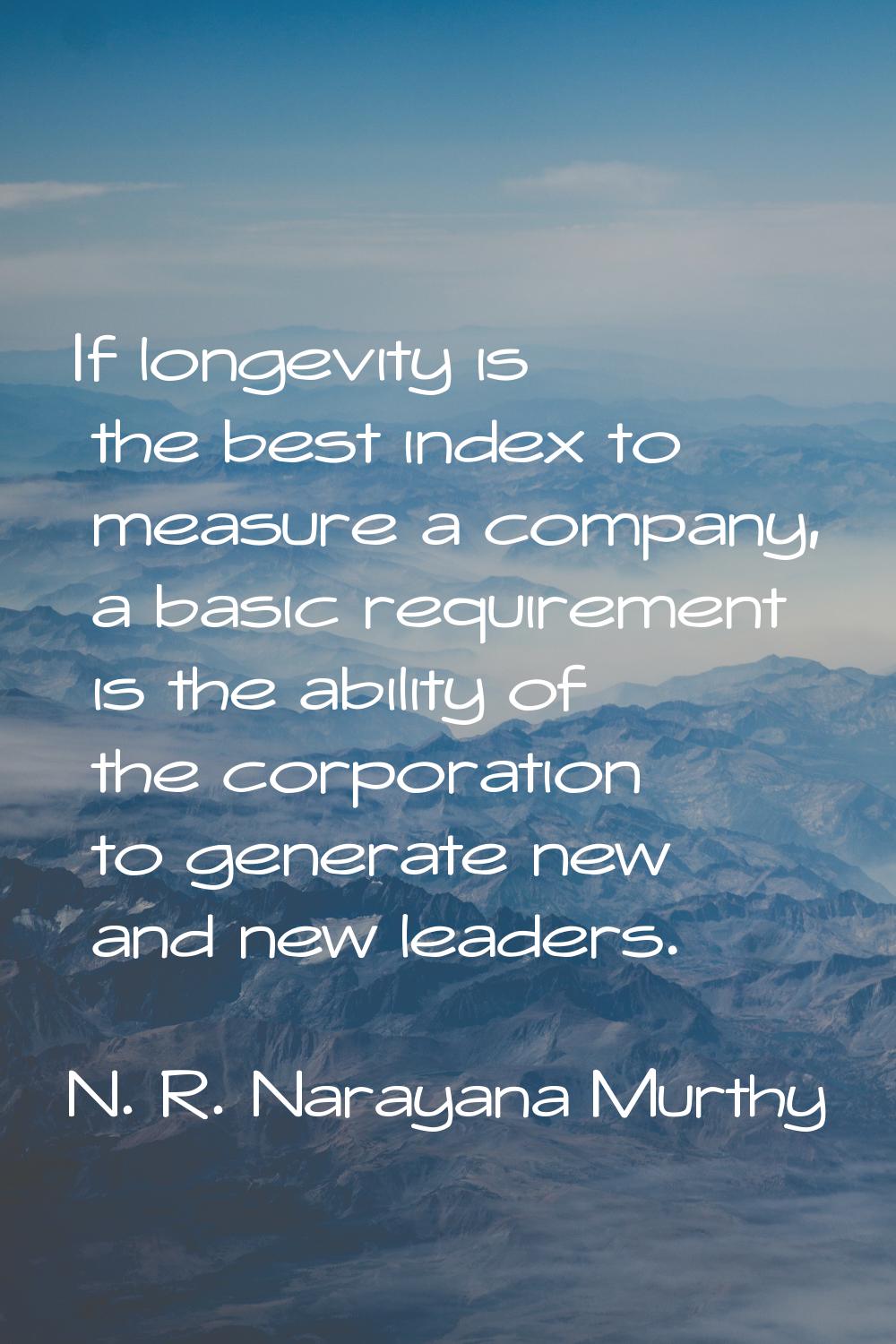 If longevity is the best index to measure a company, a basic requirement is the ability of the corp