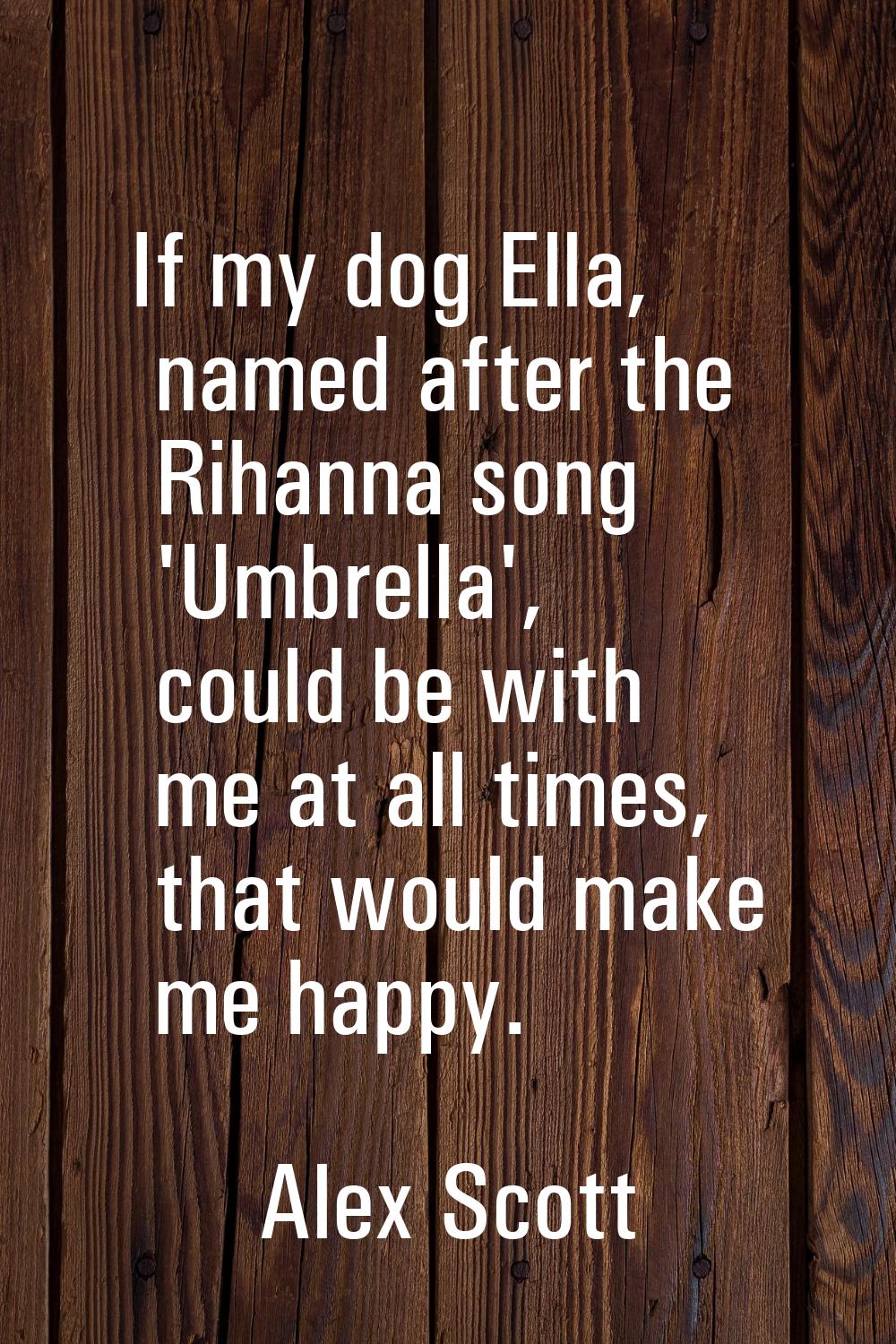 If my dog Ella, named after the Rihanna song 'Umbrella', could be with me at all times, that would 
