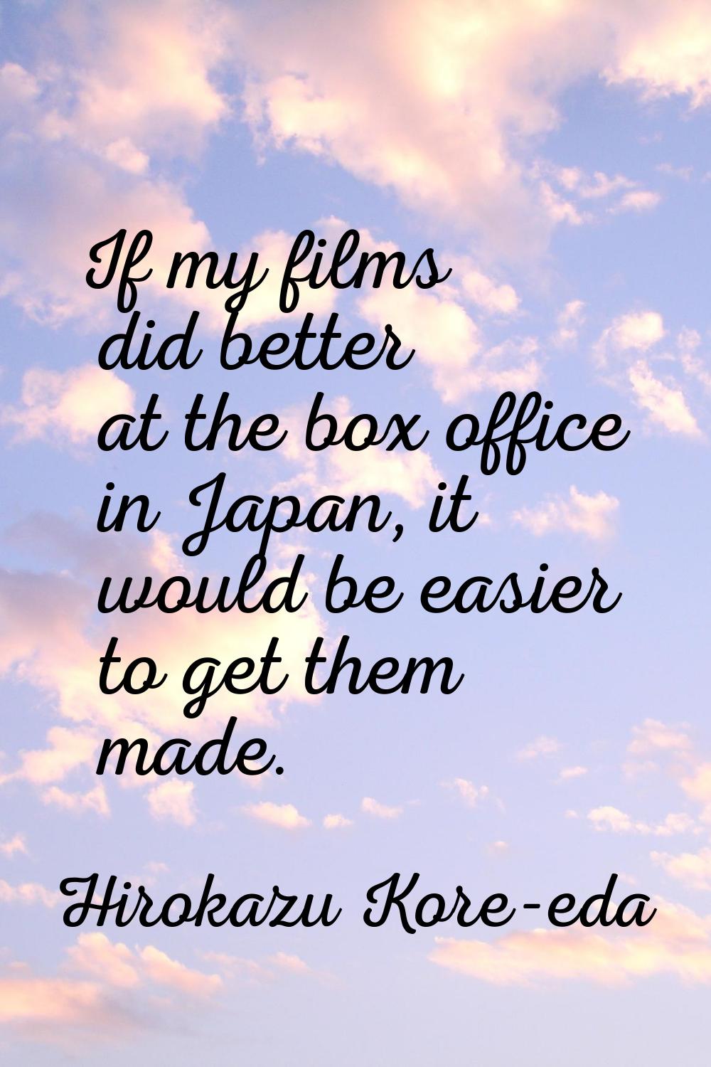 If my films did better at the box office in Japan, it would be easier to get them made.