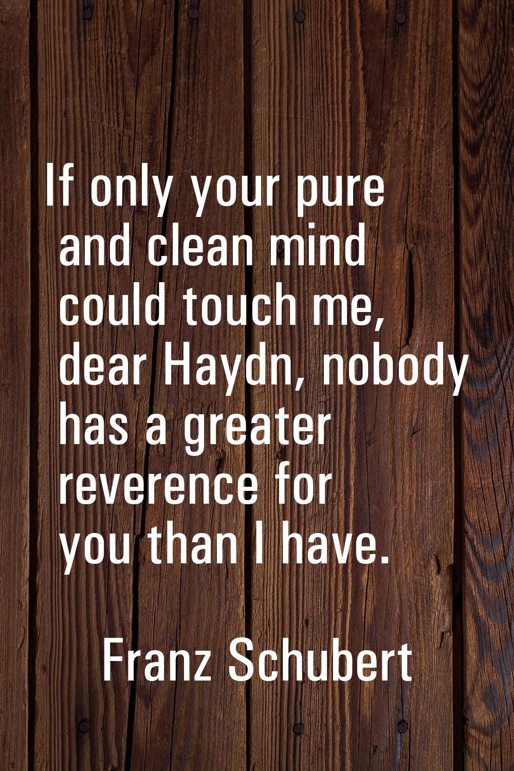 If only your pure and clean mind could touch me, dear Haydn, nobody has a greater reverence for you