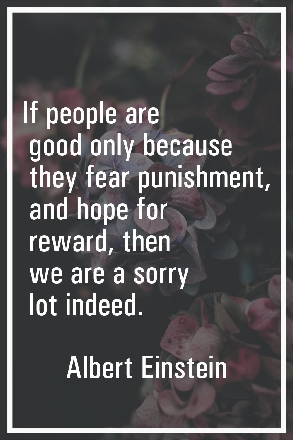 If people are good only because they fear punishment, and hope for reward, then we are a sorry lot 