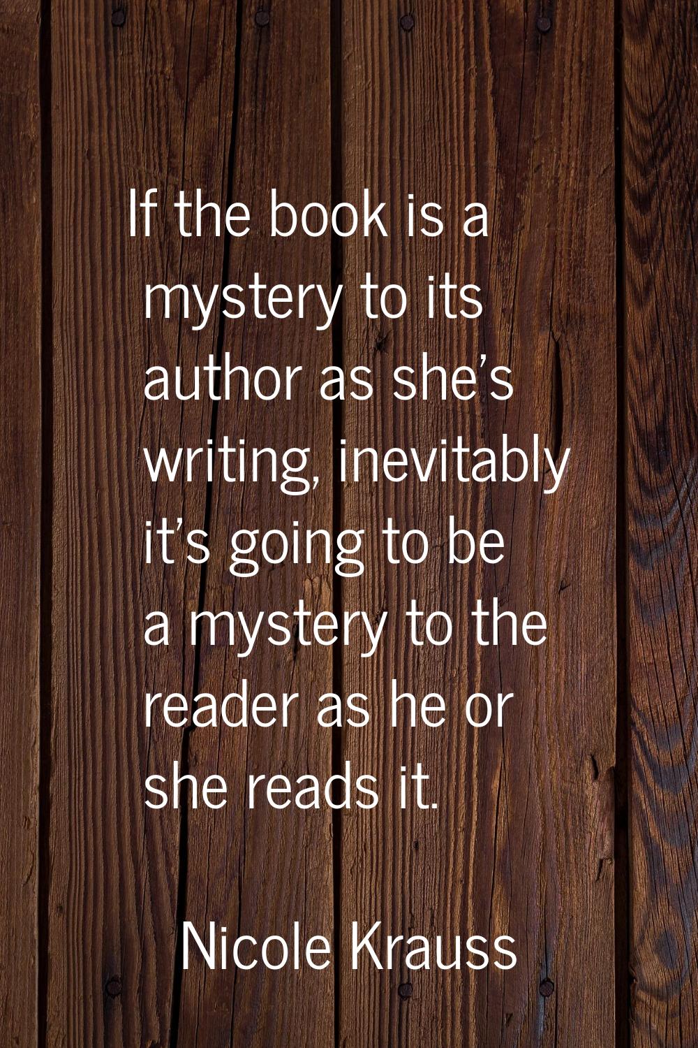 If the book is a mystery to its author as she's writing, inevitably it's going to be a mystery to t