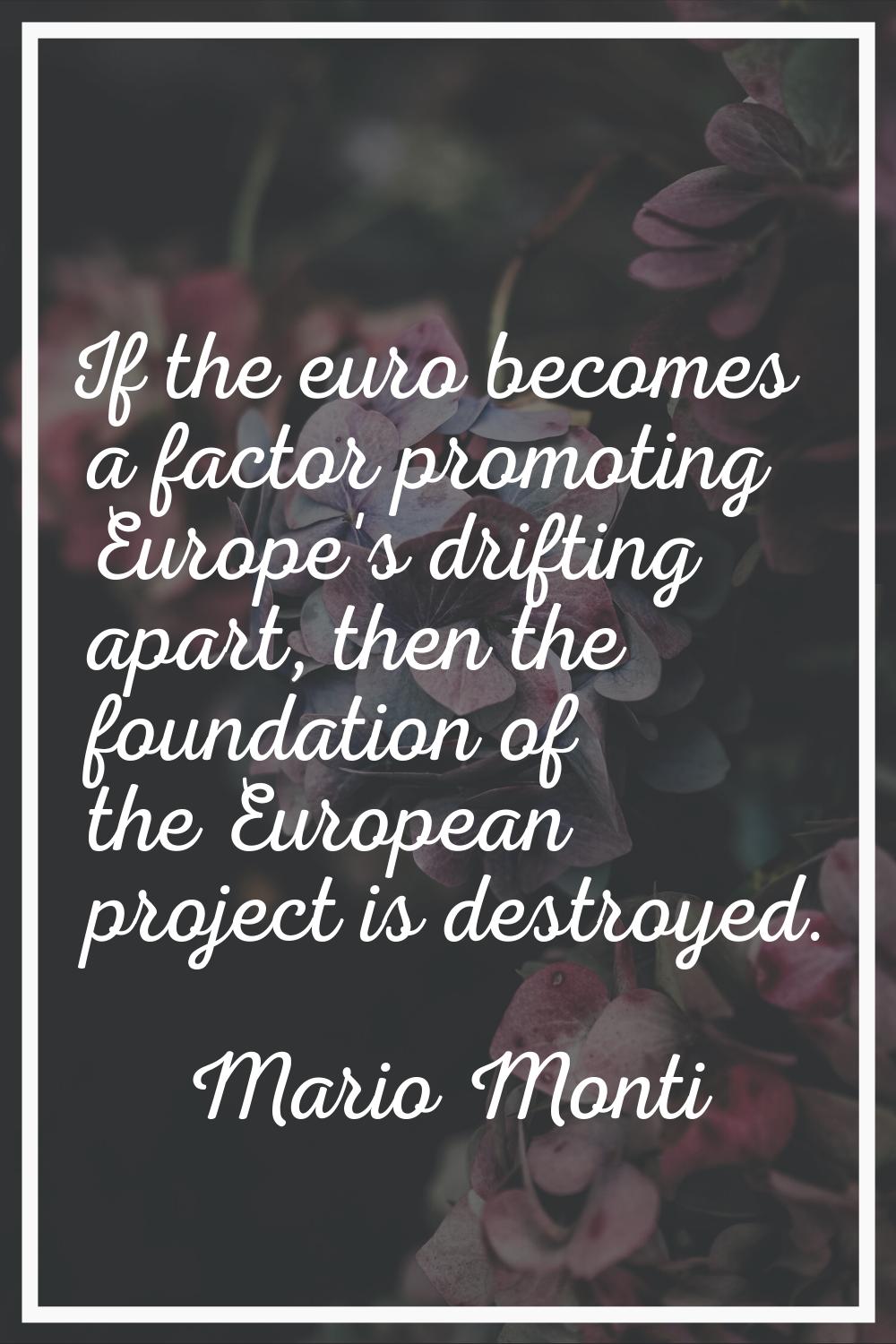If the euro becomes a factor promoting Europe's drifting apart, then the foundation of the European