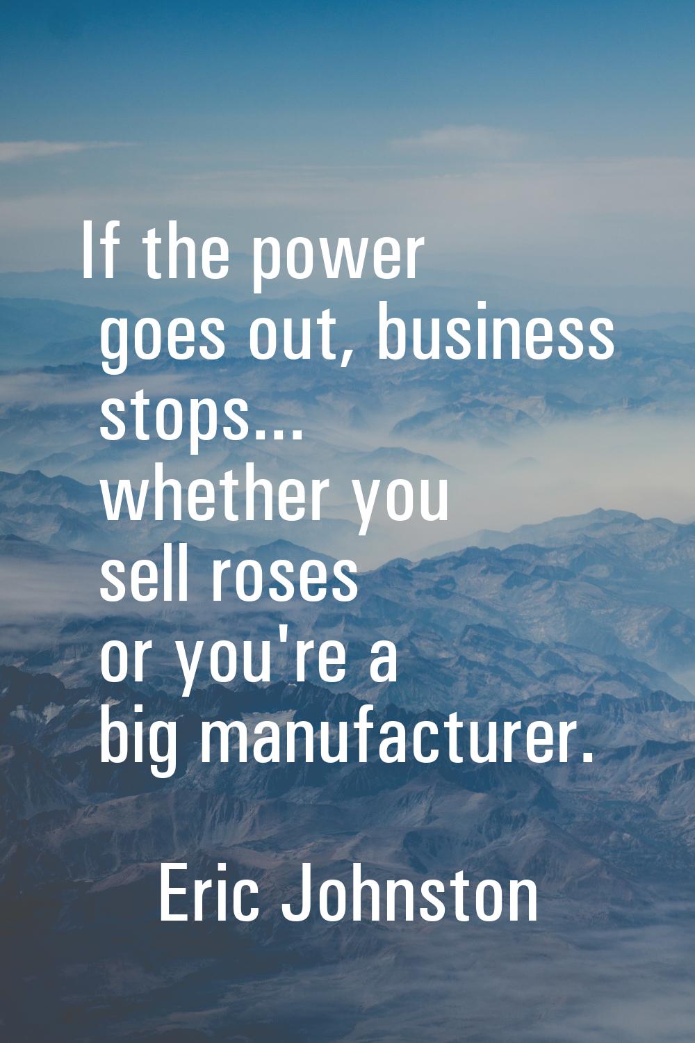 If the power goes out, business stops... whether you sell roses or you're a big manufacturer.