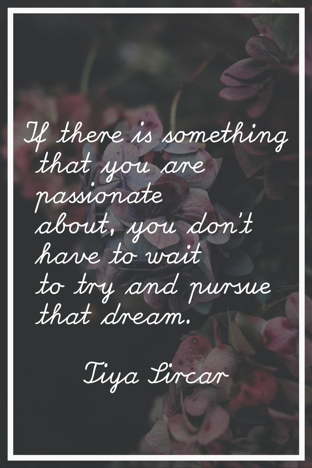 If there is something that you are passionate about, you don't have to wait to try and pursue that 