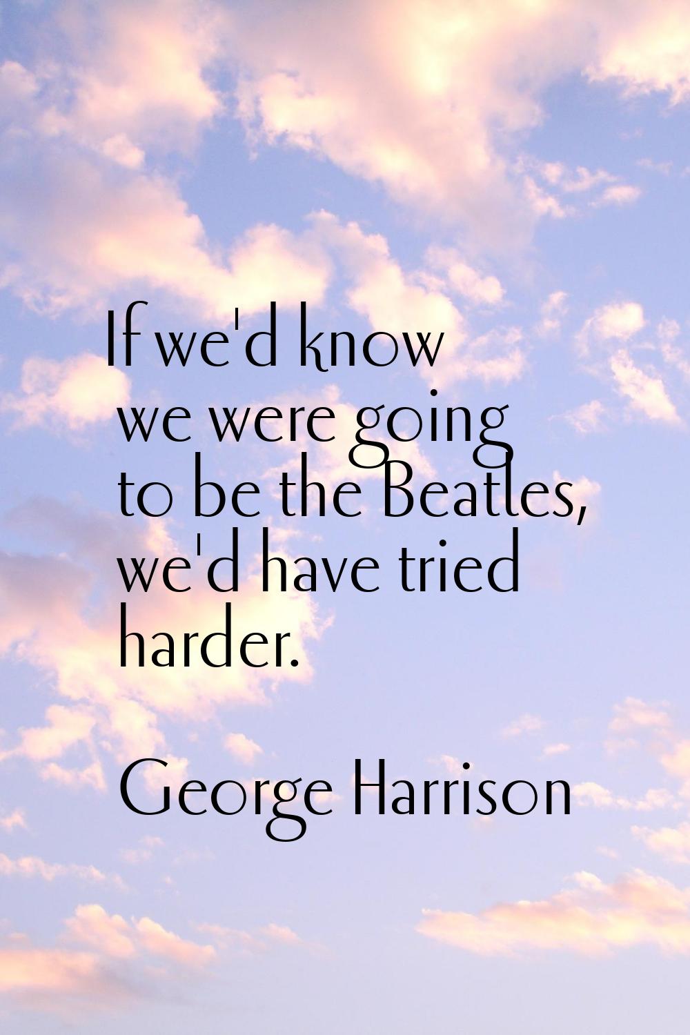 If we'd know we were going to be the Beatles, we'd have tried harder.
