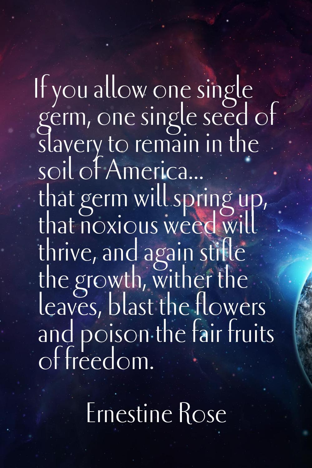 If you allow one single germ, one single seed of slavery to remain in the soil of America... that g