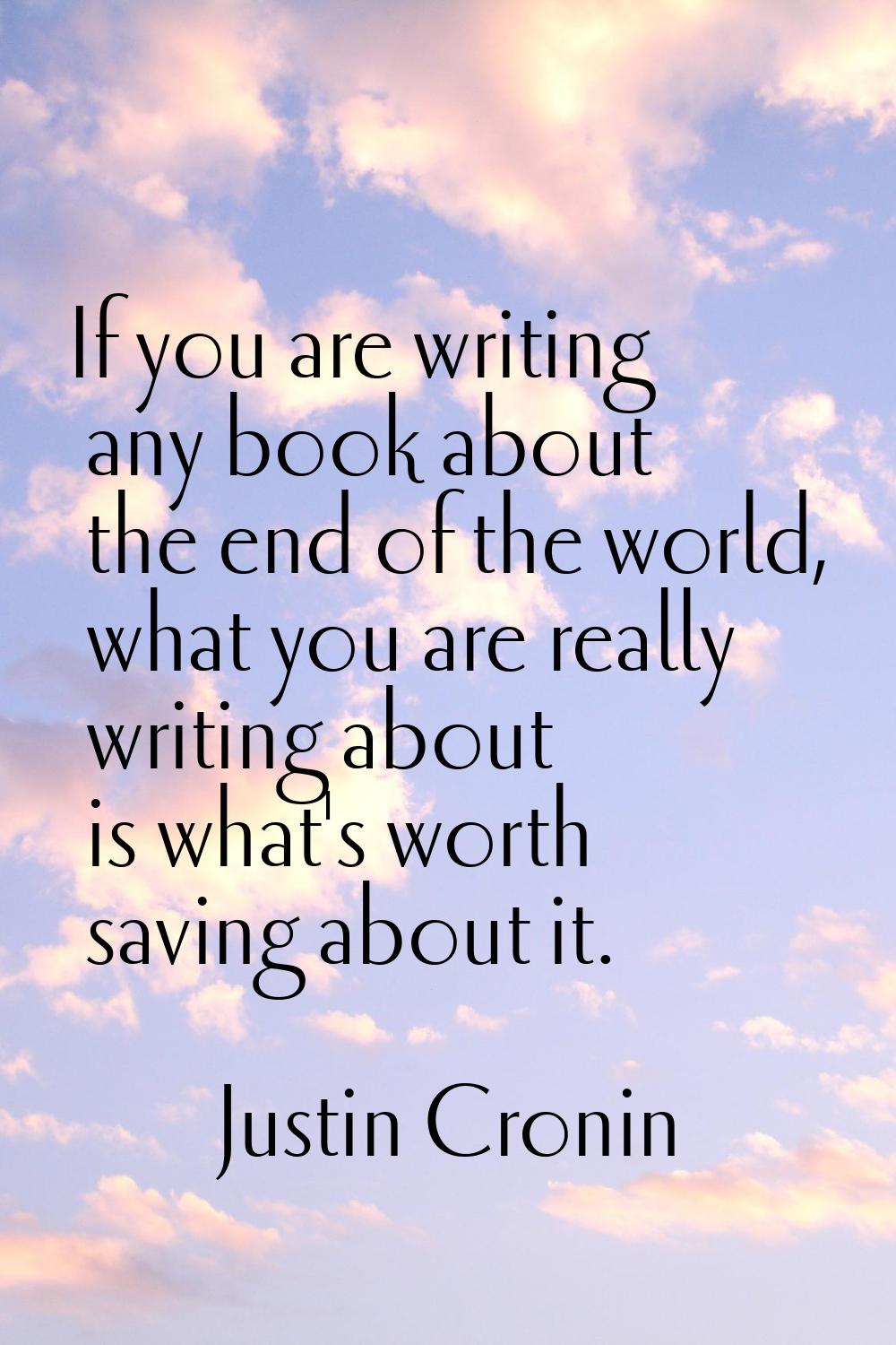 If you are writing any book about the end of the world, what you are really writing about is what's