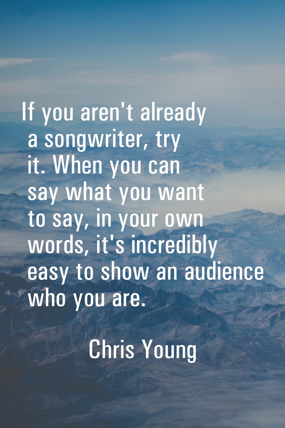 If you aren't already a songwriter, try it. When you can say what you want to say, in your own word