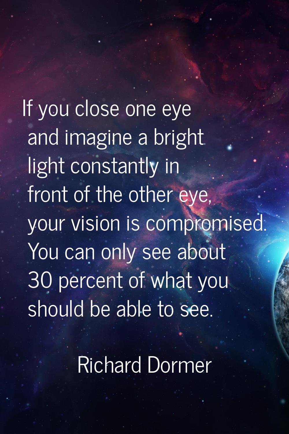 If you close one eye and imagine a bright light constantly in front of the other eye, your vision i