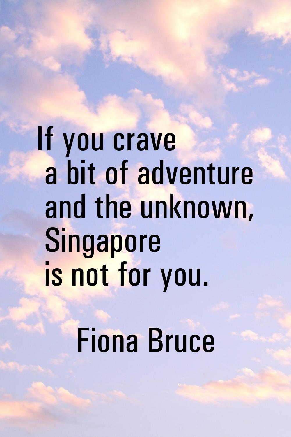 If you crave a bit of adventure and the unknown, Singapore is not for you.
