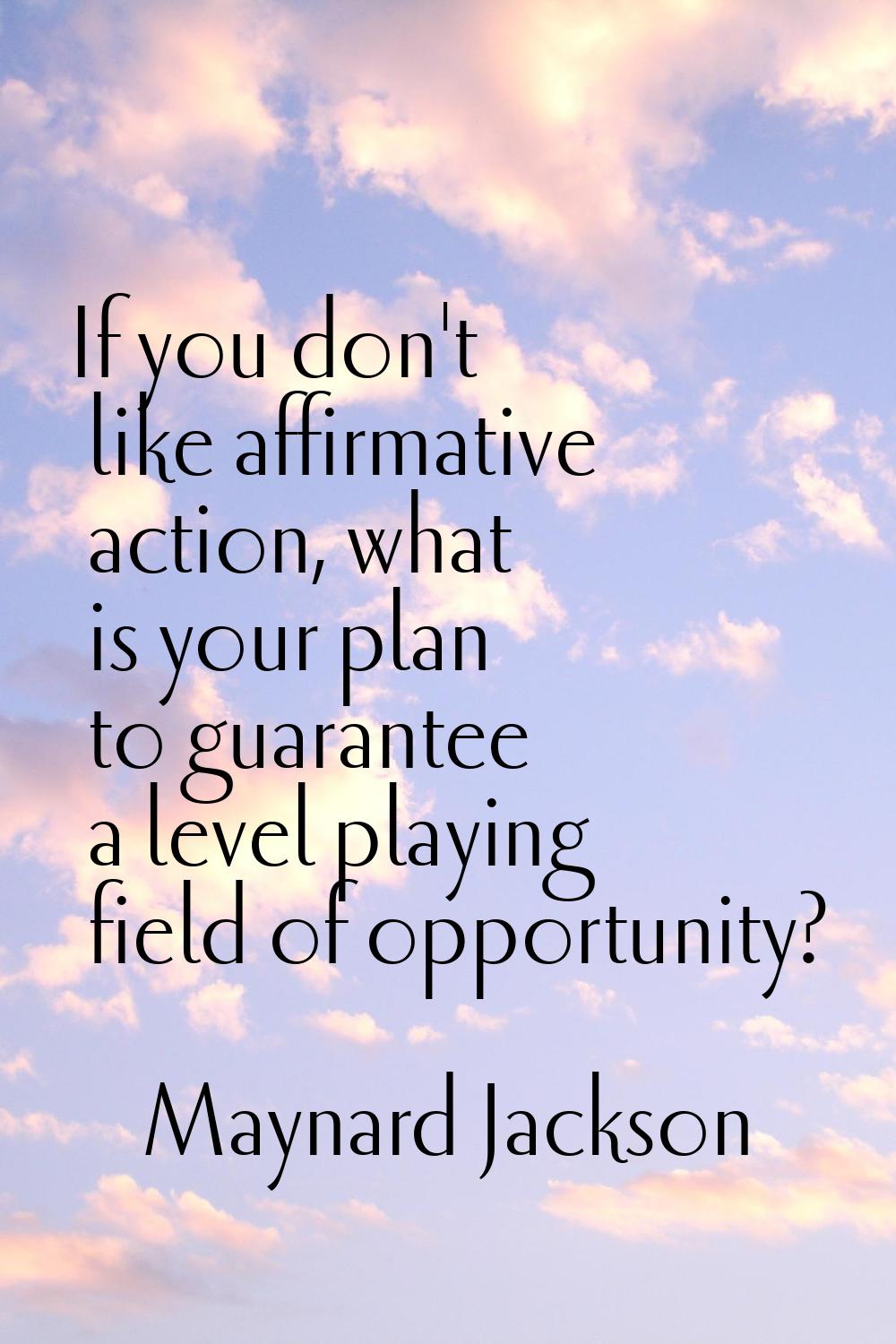 If you don't like affirmative action, what is your plan to guarantee a level playing field of oppor