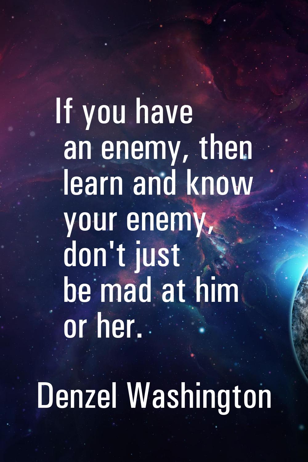 If you have an enemy, then learn and know your enemy, don't just be mad at him or her.